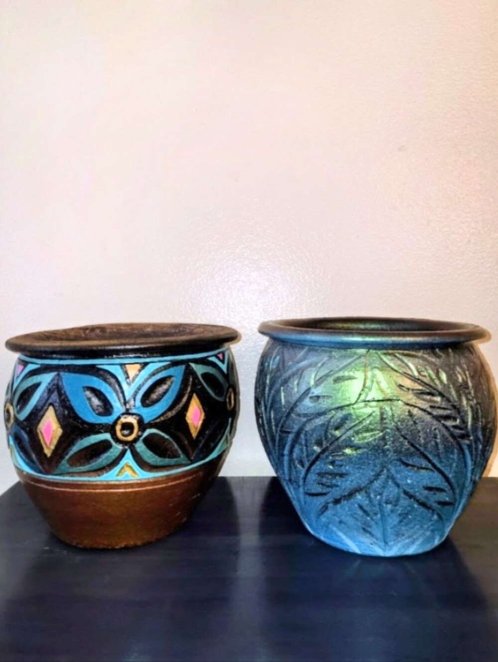 VIBRANT Hand-Painted Tribal Geometric Terracotta Planter Pot 🌟